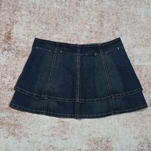 Vintage XOXO Y2K Dark Wash Denim Low Rise Mini Skirt Sz Womens Small